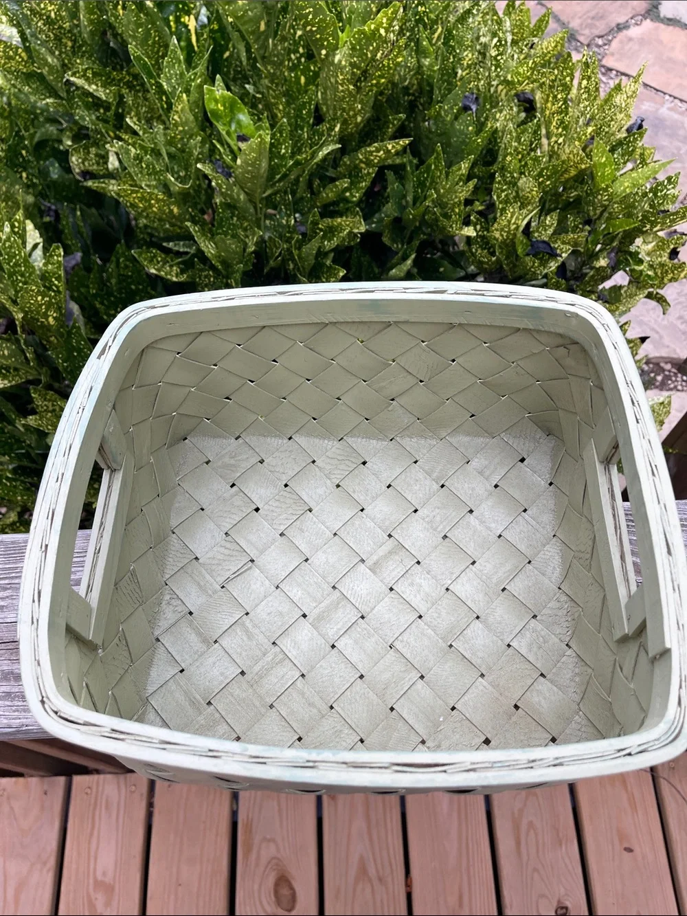 Woven Rattan Green Square Cottagecore Storage Basket